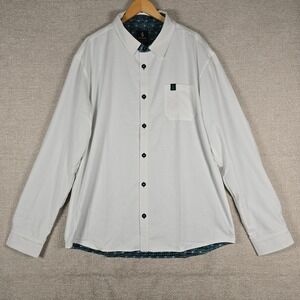 Threyda Mens 3XL White Long Sleeve Button Up Shirt Sacred Geometry Lined Pocket
